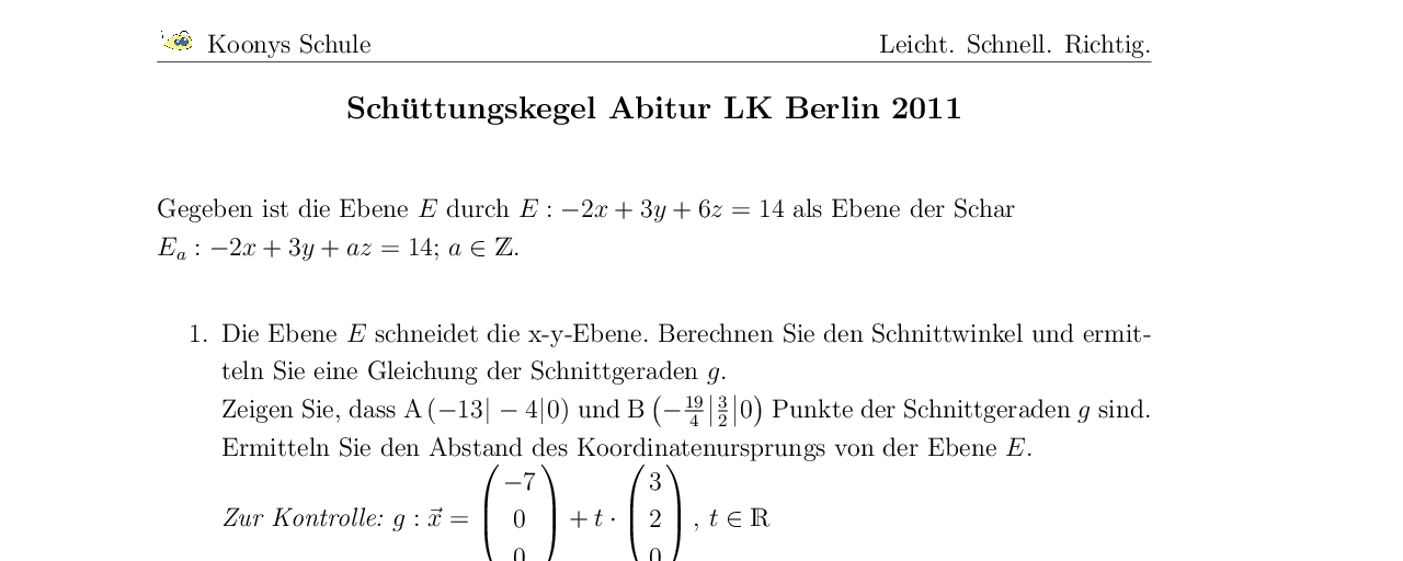 Vorschaubild des Übungsblattes Schüttungskegel Abitur LK Berlin 2011