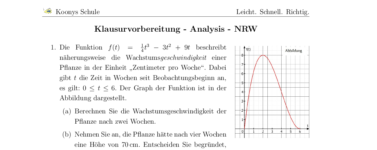 Vorschaubild des Übungsblattes Klausurvorbereitung - Analysis - NRW