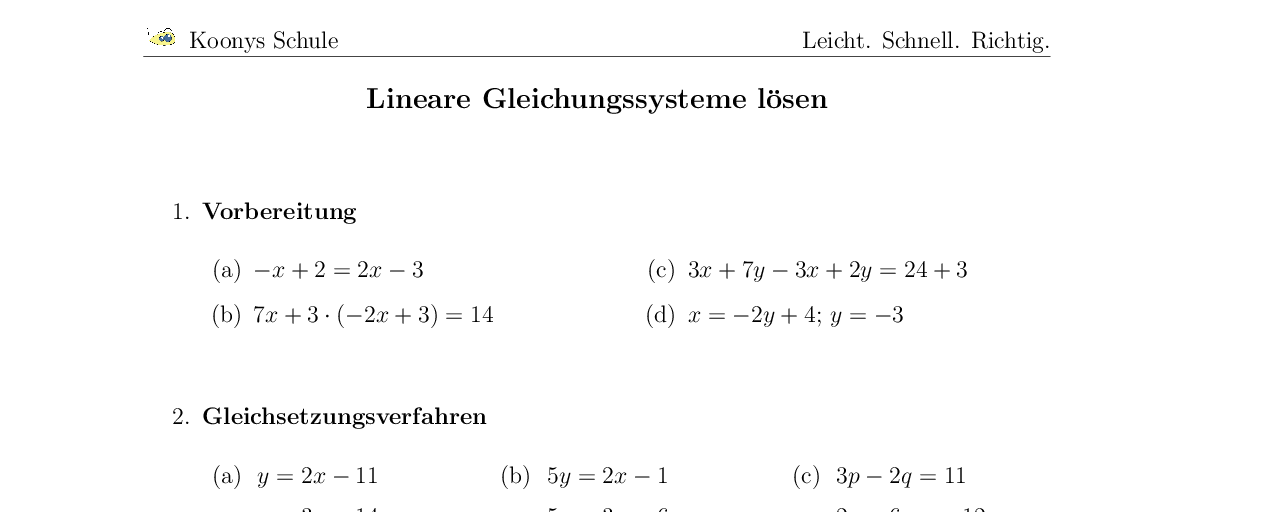 Vorschaubild des Übungsblattes Lineare Gleichungssysteme lösen